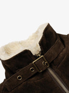 Utility Faux Shearling Collar Suede Look Zip Up Jacket
