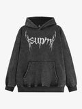 Washed Gothic Spike Letter Hoodie