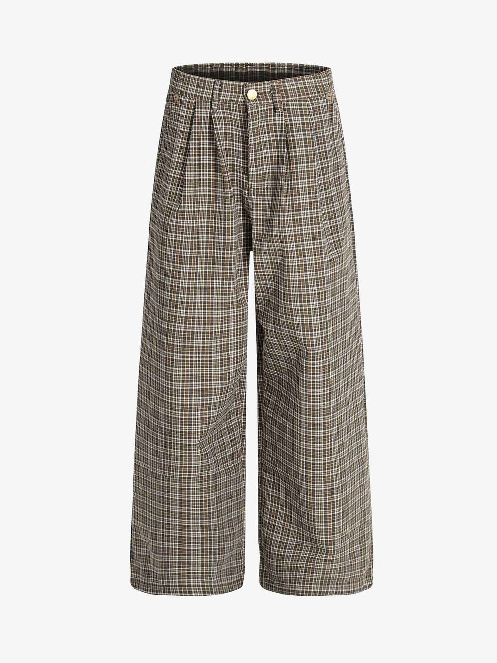 Vintage Plaid Pleated Wide Leg Pants