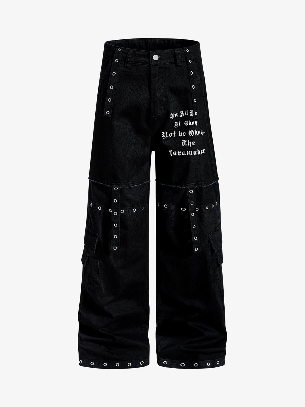 Gothic Graphic Eyelet Strap Pants