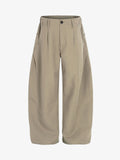 Structured Panel Pleated Wide Leg Barrel Pants