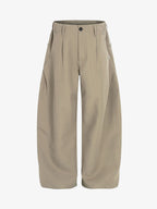 Structured Panel Pleated Wide Leg Barrel Pants