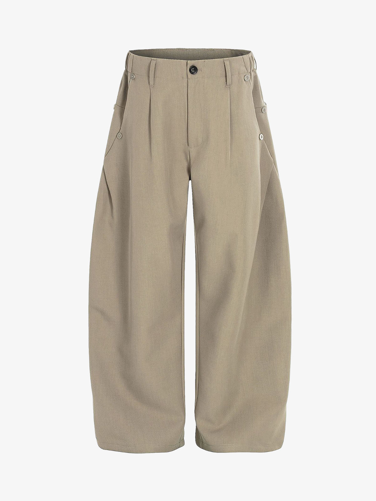 Structured Panel Pleated Wide Leg Barrel Pants
