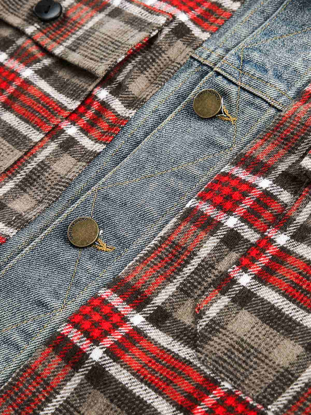 Vintage Plaid Patchwork Denim Panel Shirt