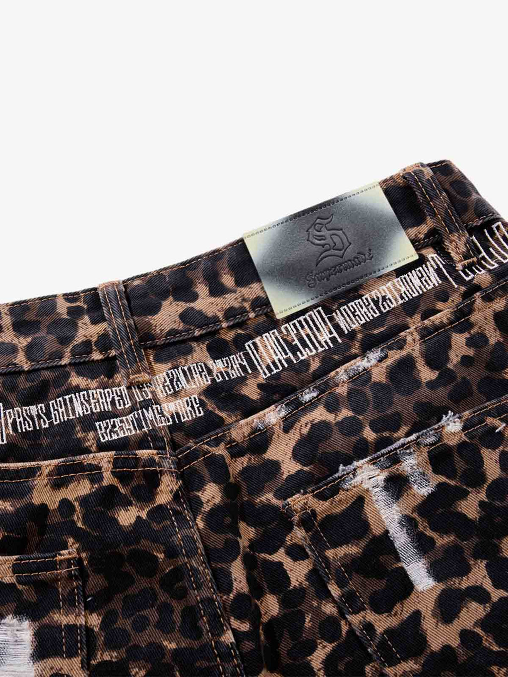Bold Leopard Print Distressed Wide-Leg Jeans