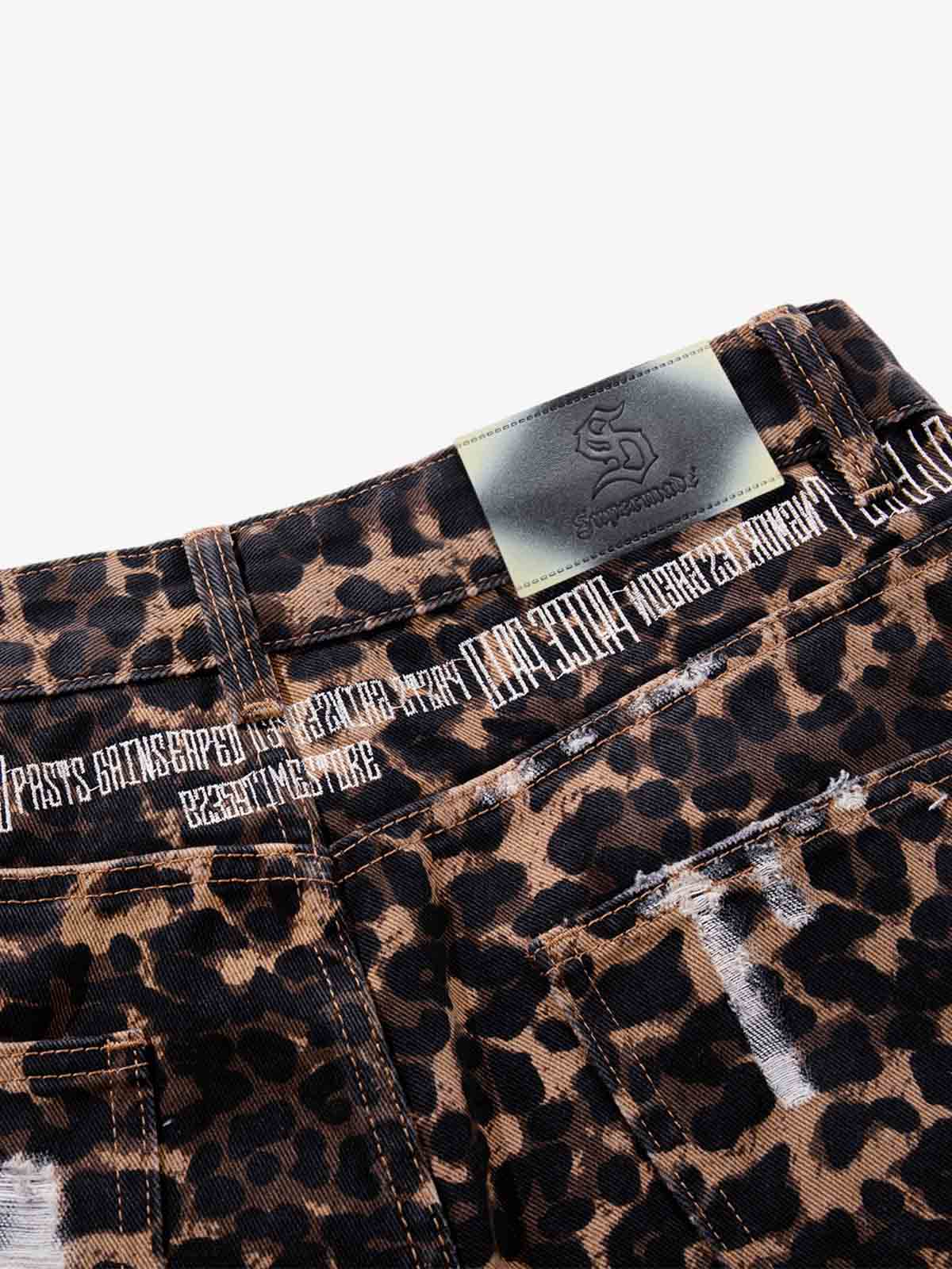 Bold Leopard Print Distressed Wide-Leg Jeans