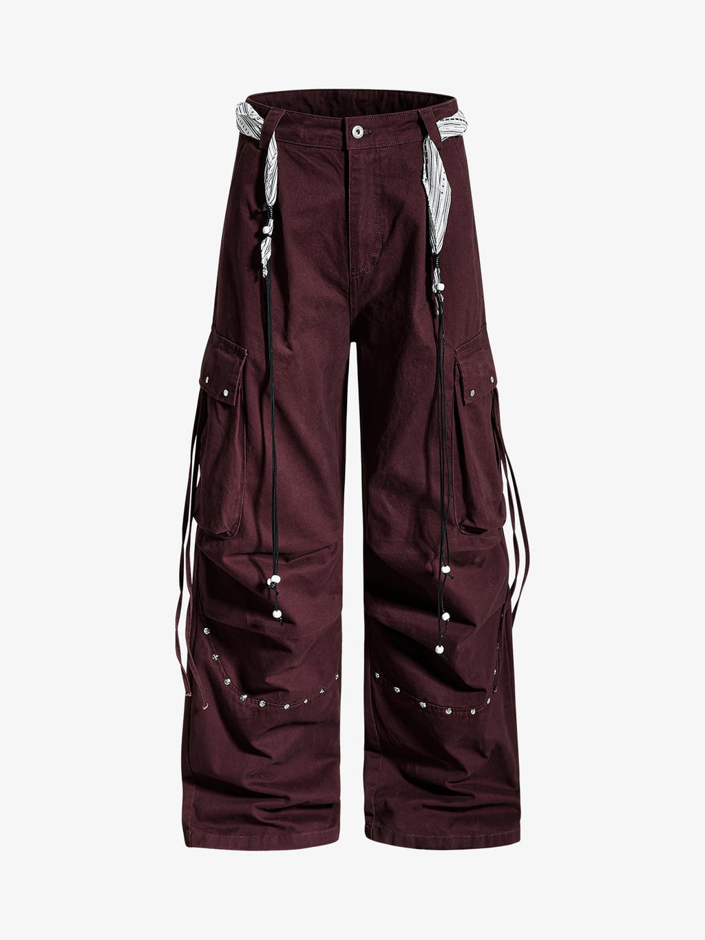 Bandana Waist Strap Multi-Pocket Cotton Cargo Pants