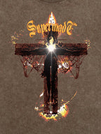 Washed Gothic Cross Graphic T-Shirt