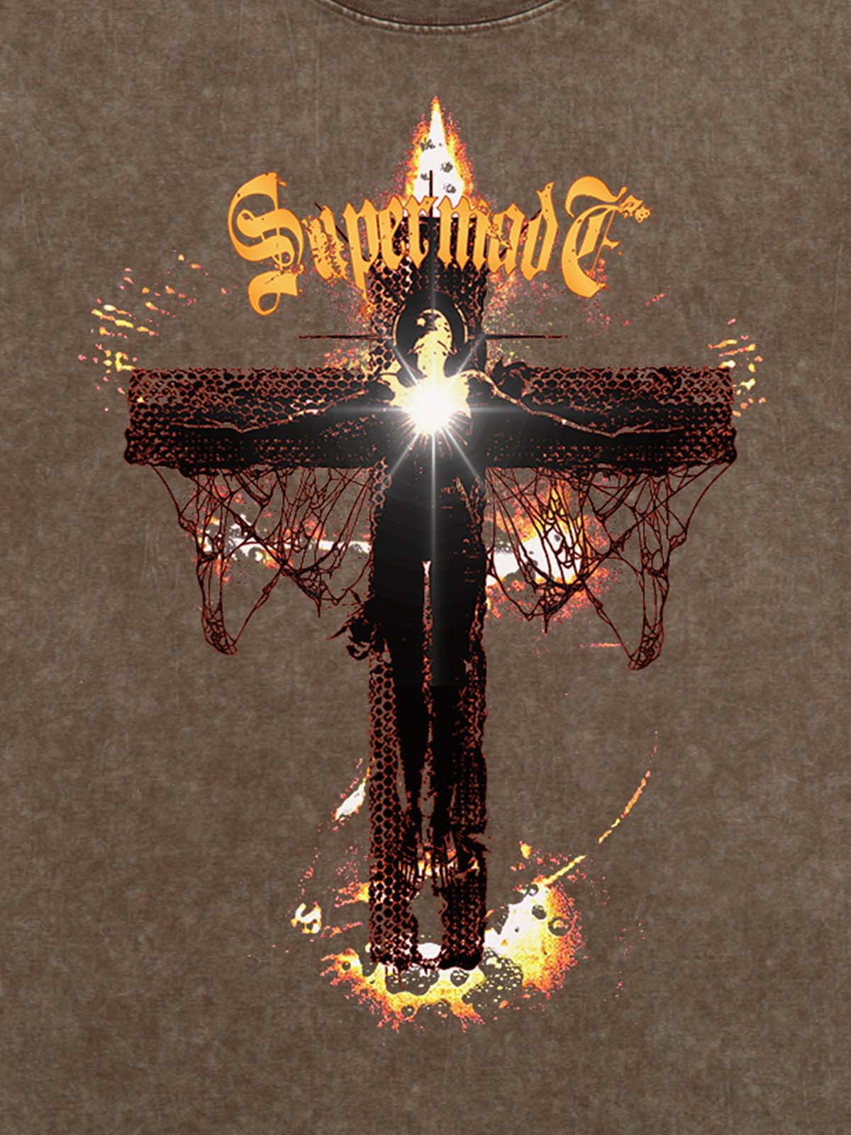 Washed Gothic Cross Graphic T-Shirt