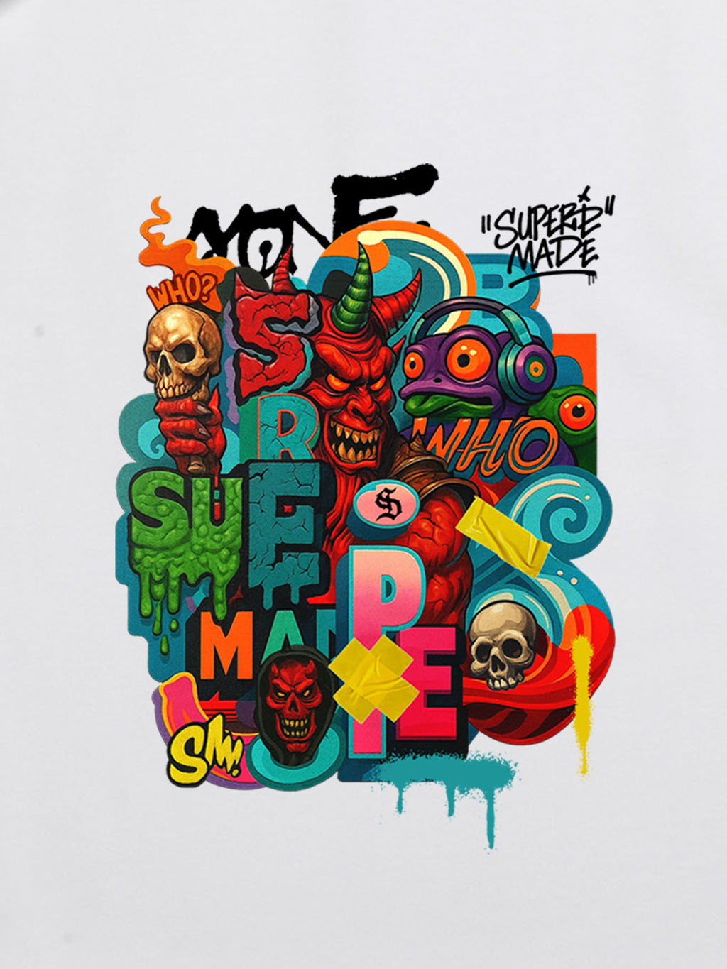Trendy Multicolor Graffiti Skull Graphic T-Shirt