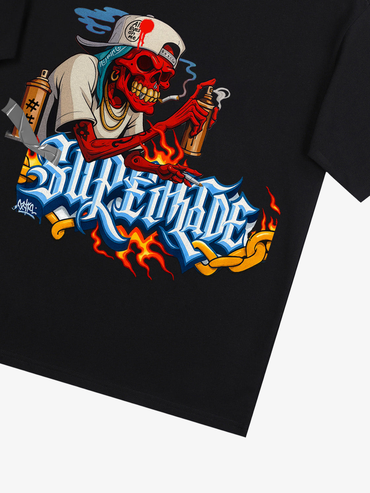 Street Skull Graffiti Artist Flame Flower Font T-Shirt