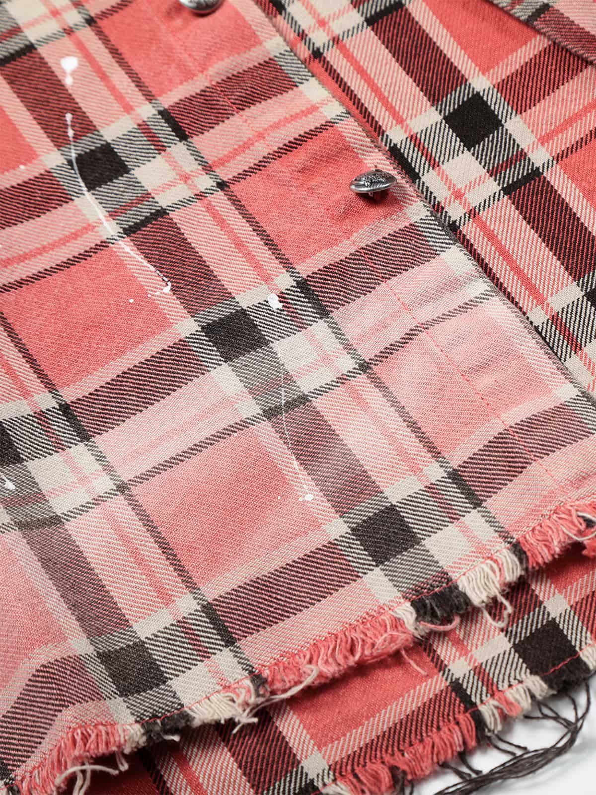 Paint Splatter Plaid Frayed Hem Button Up Shirt