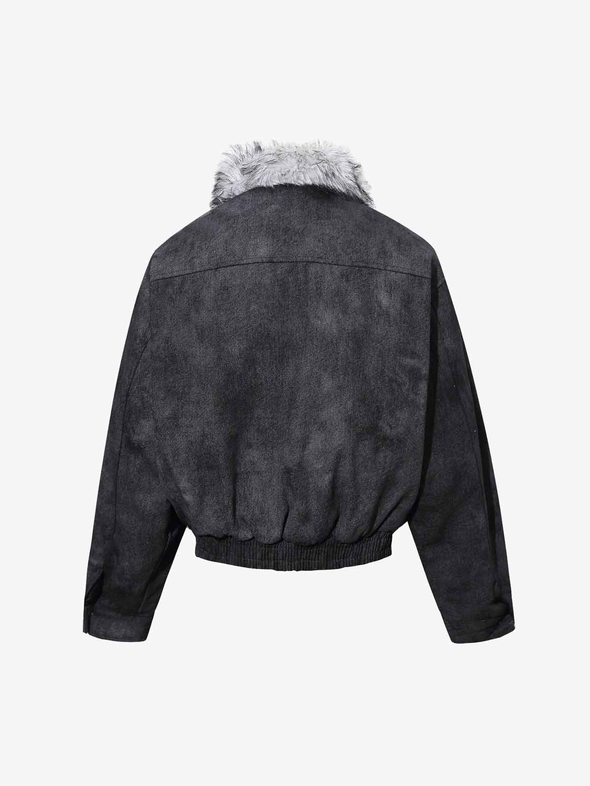 Fur Collar Moto-Style Zip Up Bomber Jacket