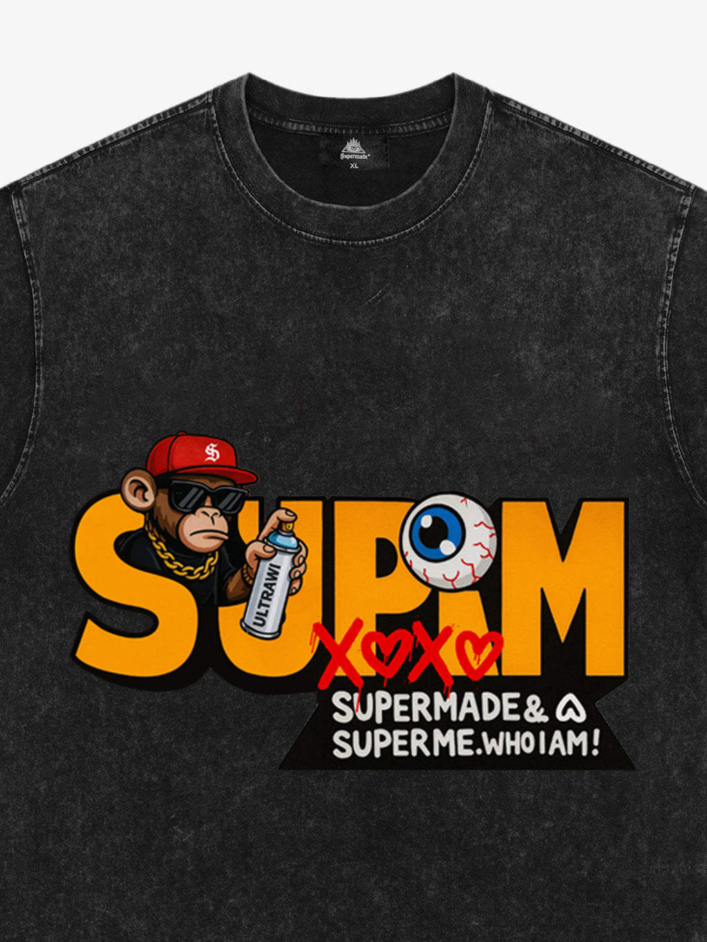 SUPM Trendy Hip-Hop Monkey Graffiti Font T-Shirt