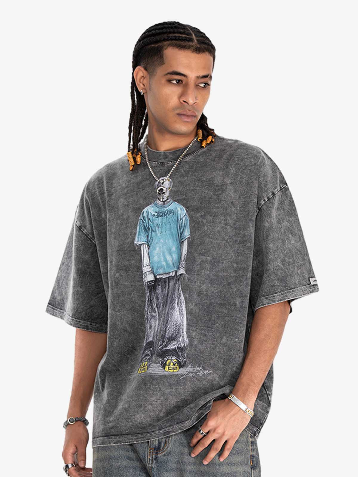 Vintage Washed Skeleton Graphic Oversized T-Shirt