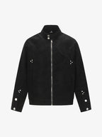 Suede Studded Zip Up Jacket
