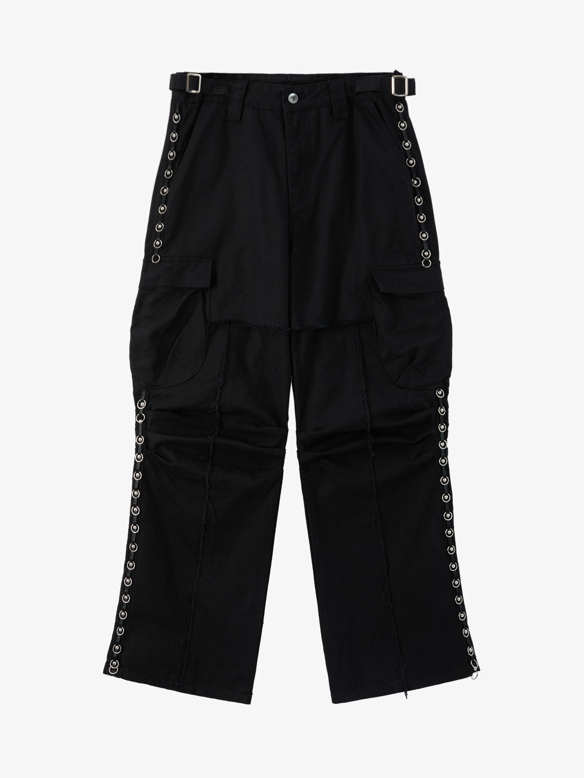 Gothic Ring Strap Multi-Pocket Wide Leg Cargo Jeans