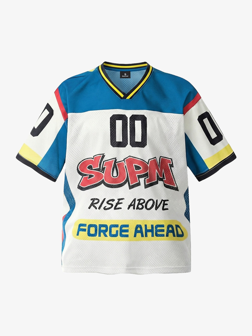 Color-Block Digital Print Mesh V-Neck Jersey