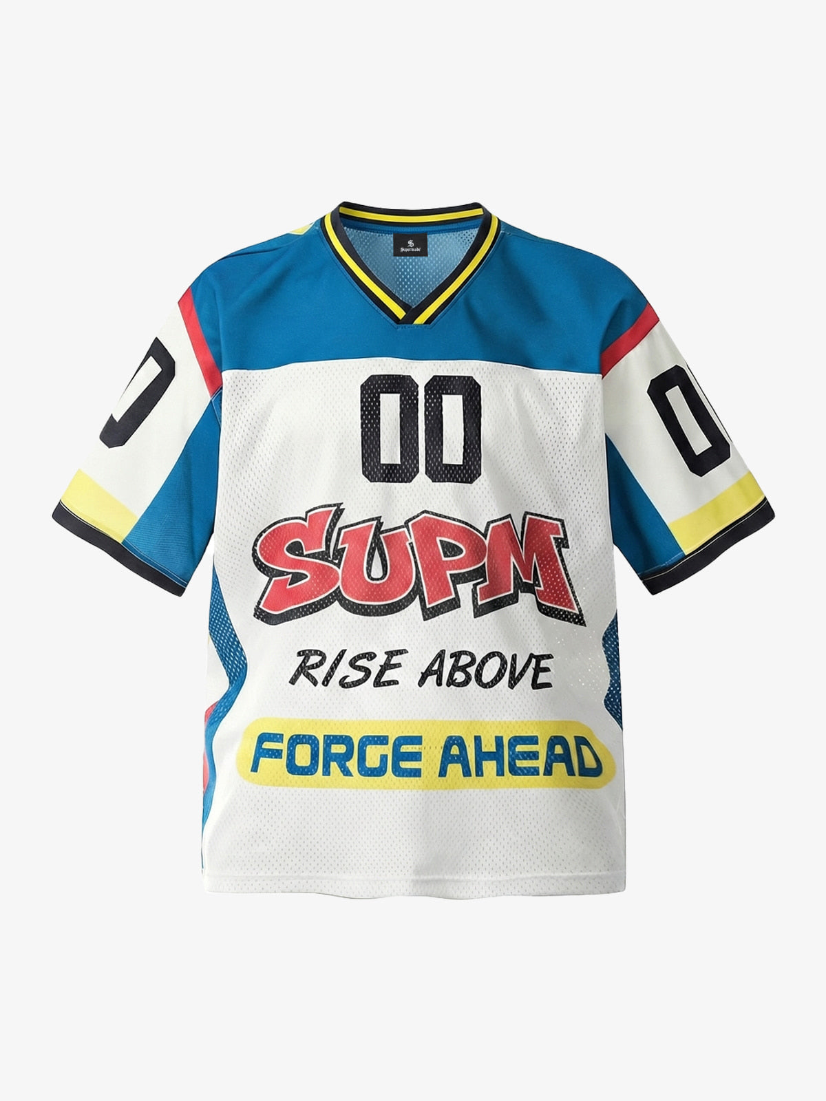 Color-Block Digital Print Mesh V-Neck Jersey