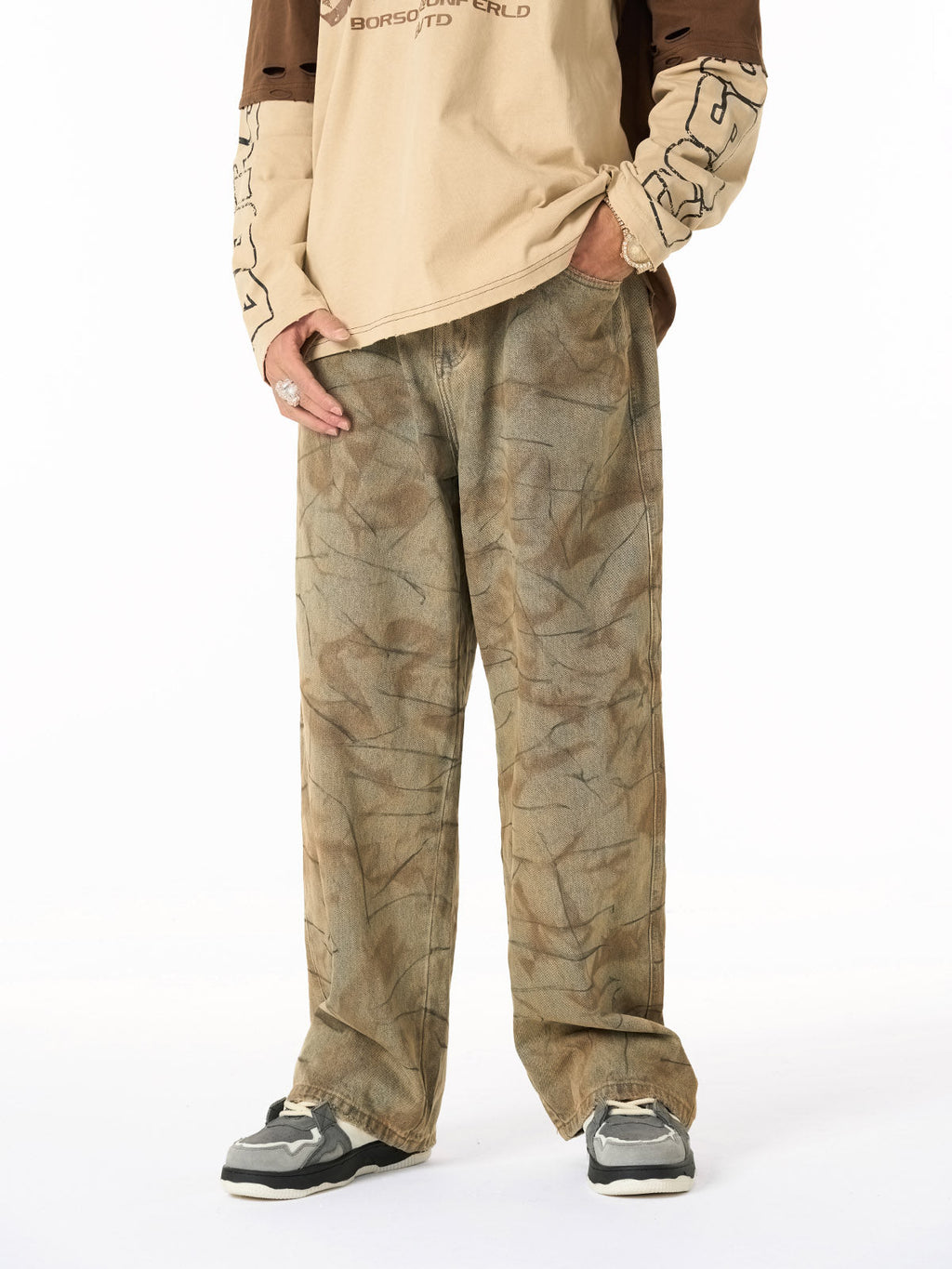 Vintage Washed Distressed Copper-Dyed Jeans