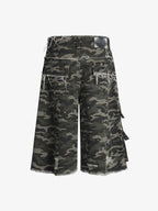 Distressed Camo Multi-Pocket Straight-Leg Jorts - 2611