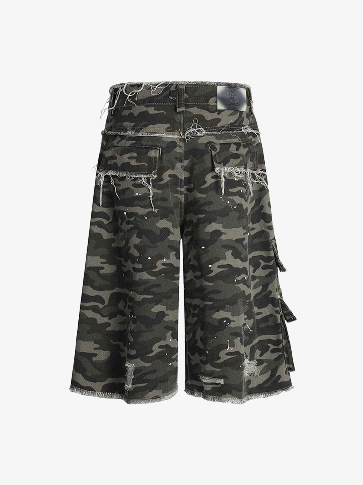 Distressed Camo Multi-Pocket Straight-Leg Jorts - 2611