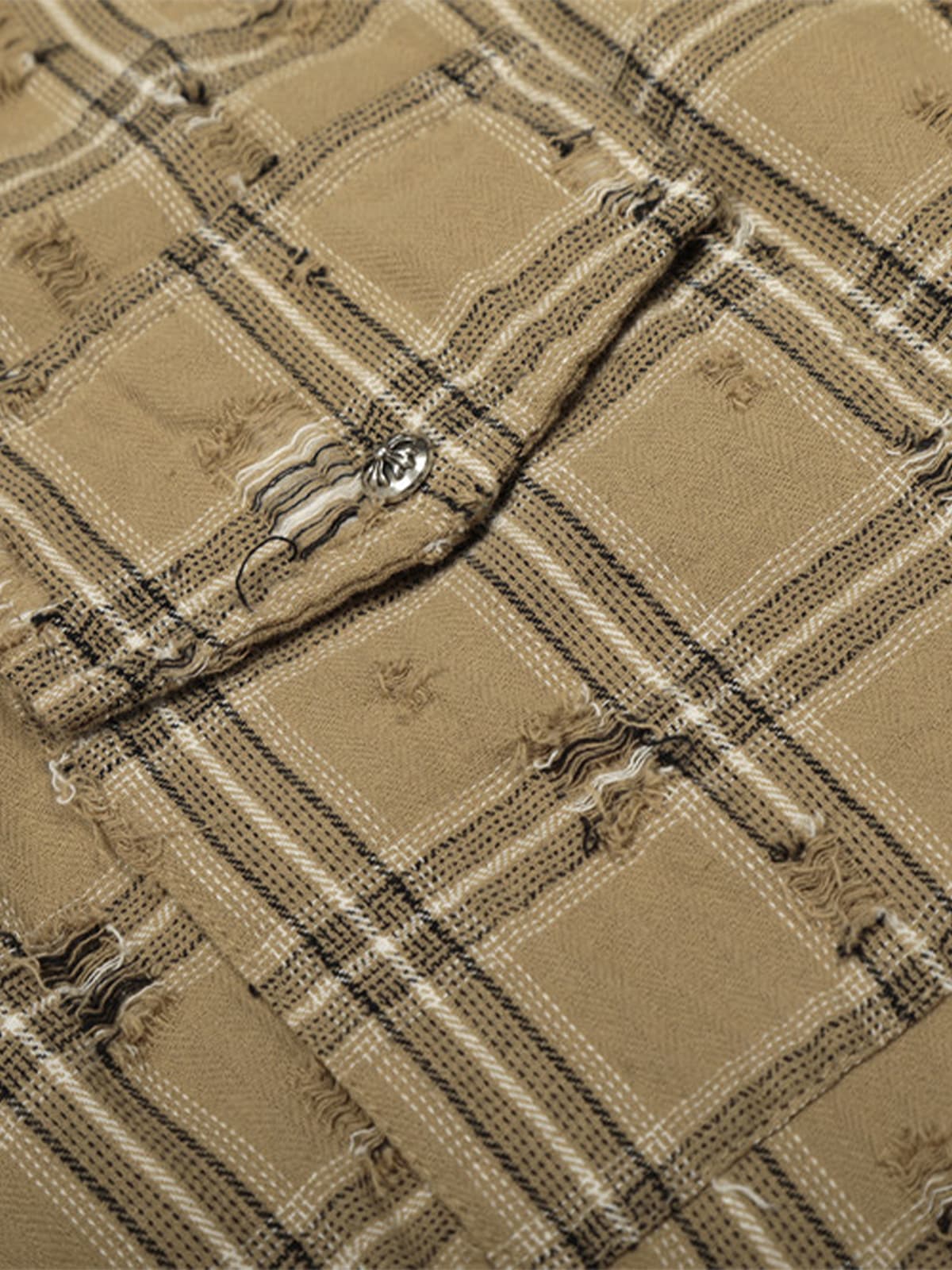 Distressed Raw Edge Plaid Shirt