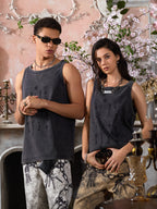 Washed Distressed Key Print Vest