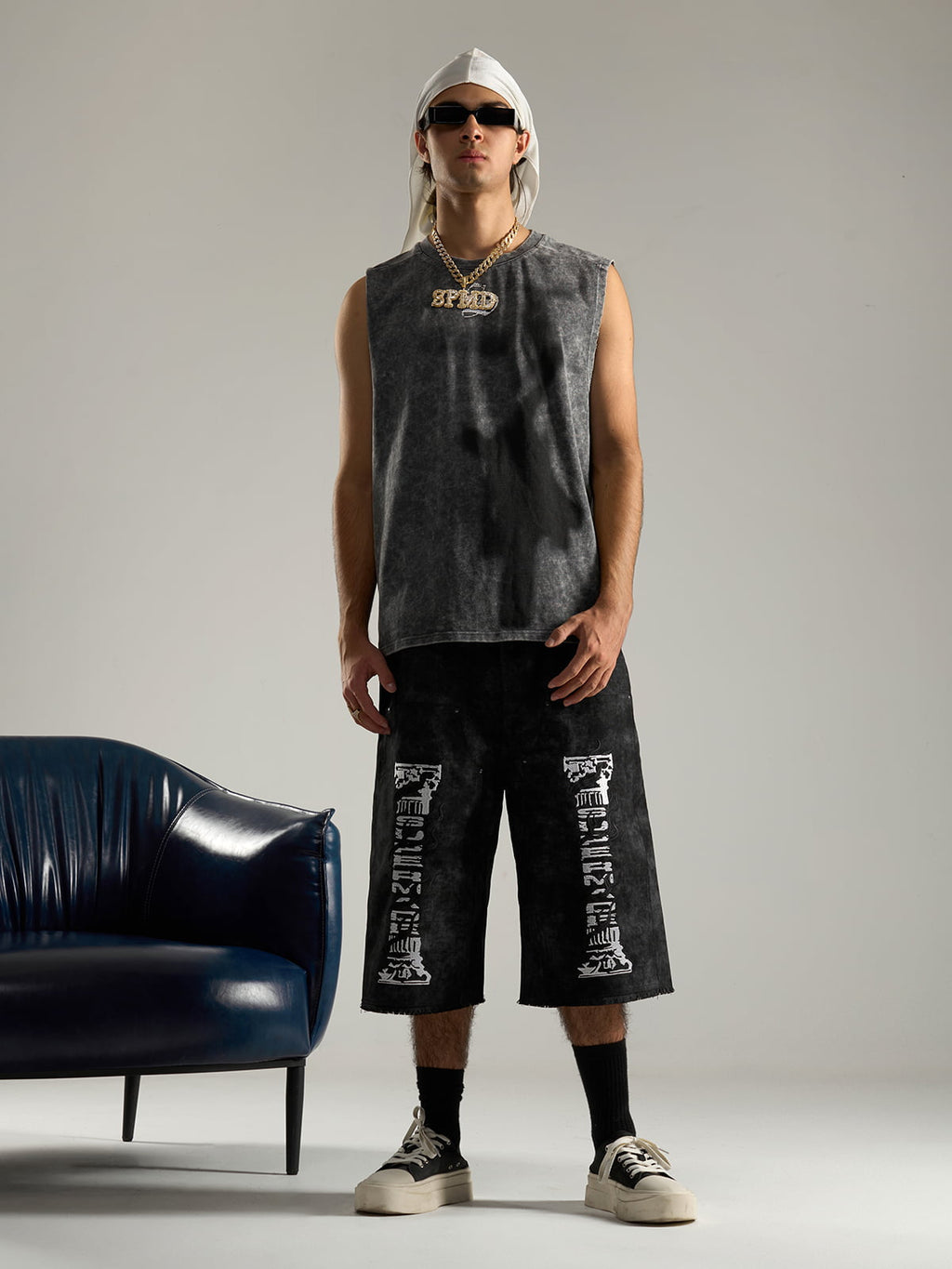 precipice Roman Column Pattern Embroidered Jeans