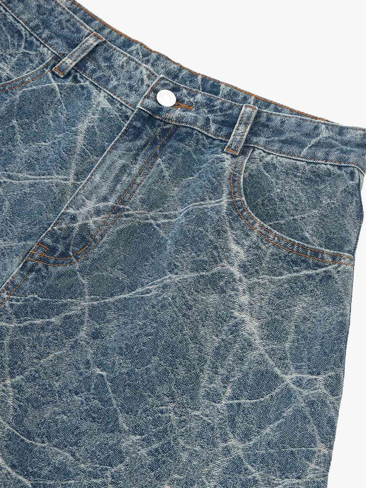 Retro Crackle-Washed Barrel Jeans