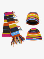 Retro Multicolor Striped Knit Beanie Scarf Set