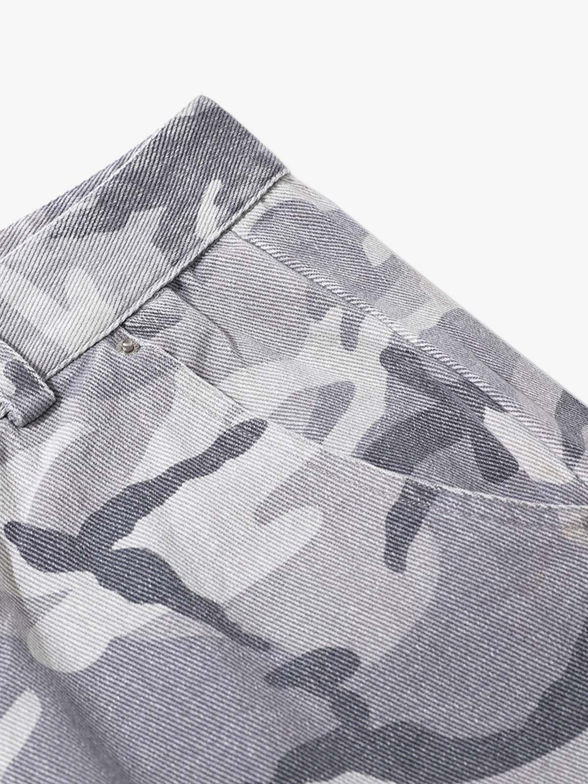 Snow Camouflage Machete Wide-Leg Cargo Barrel Pants - 2548