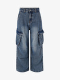 Retro Washed Cargo Multi-Pocket Straight Jeans