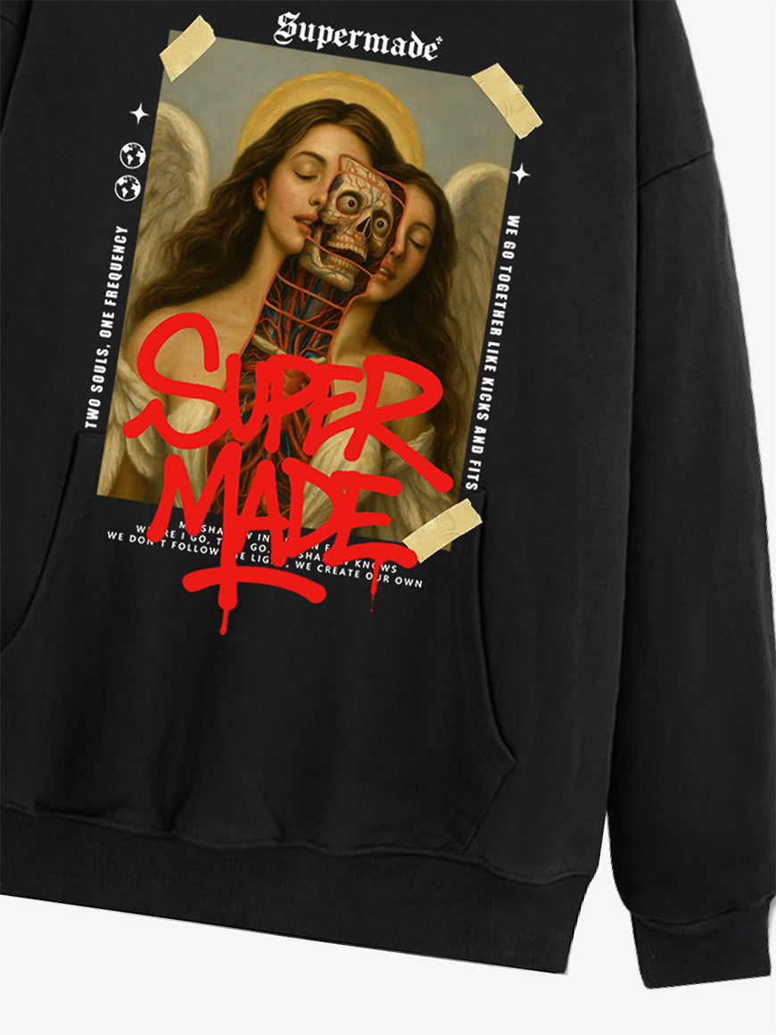 Skull And Face Two Soul Pattern Hoodie