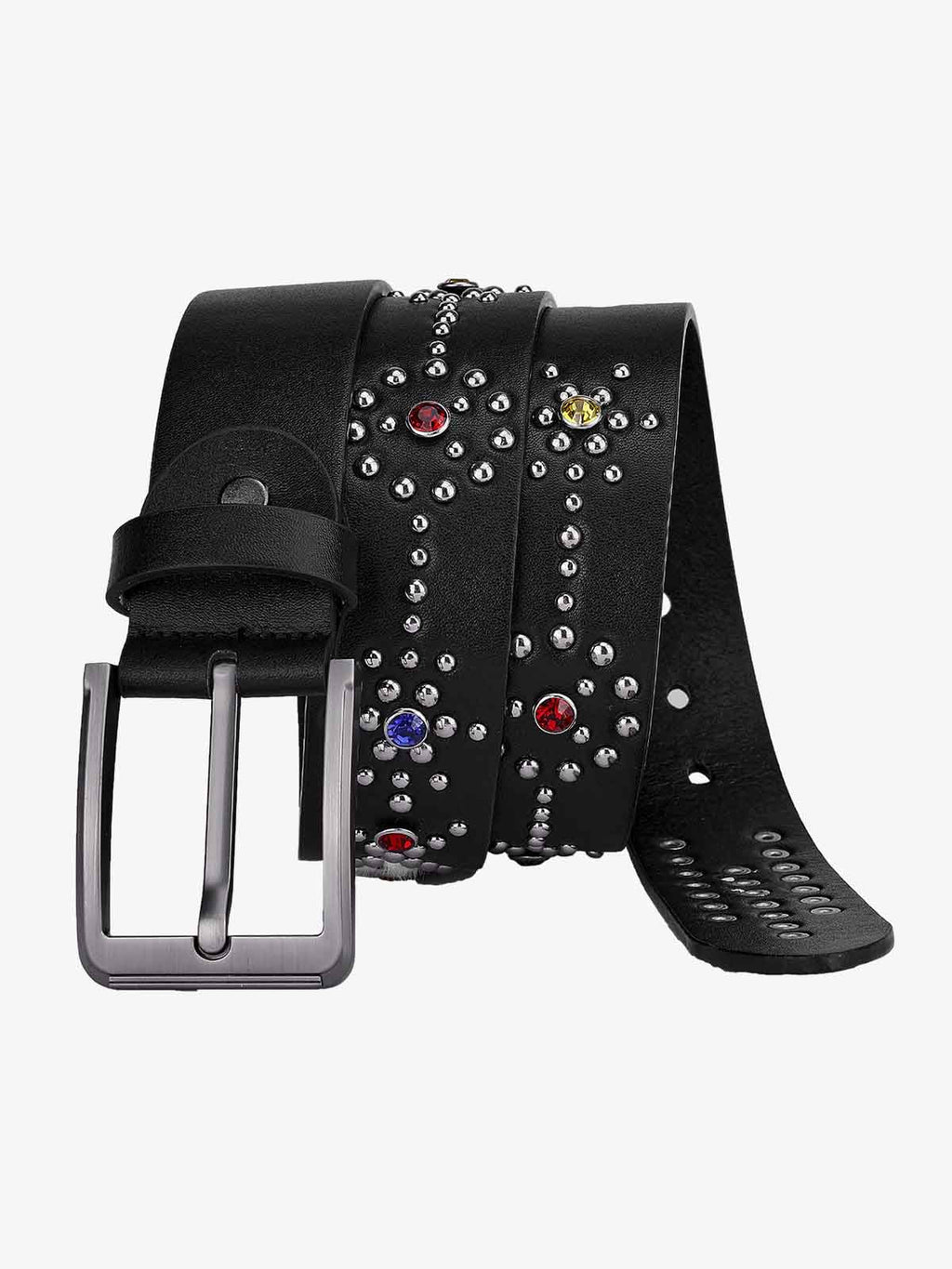 Retro Multicolor Gem Studded PU Belt