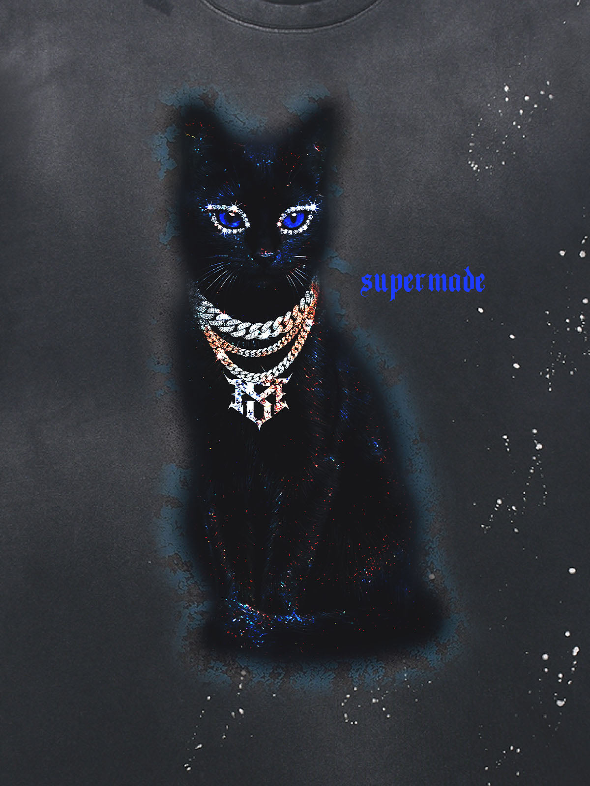 Splatter Design Chain Black Cat Graphic T-Shirt