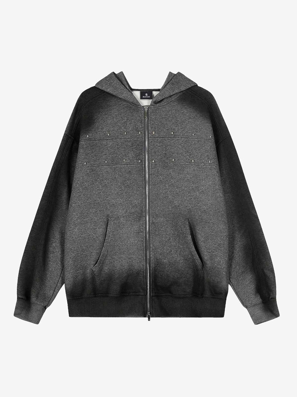 Distressed Studded Gradient Zip Up Hoodie