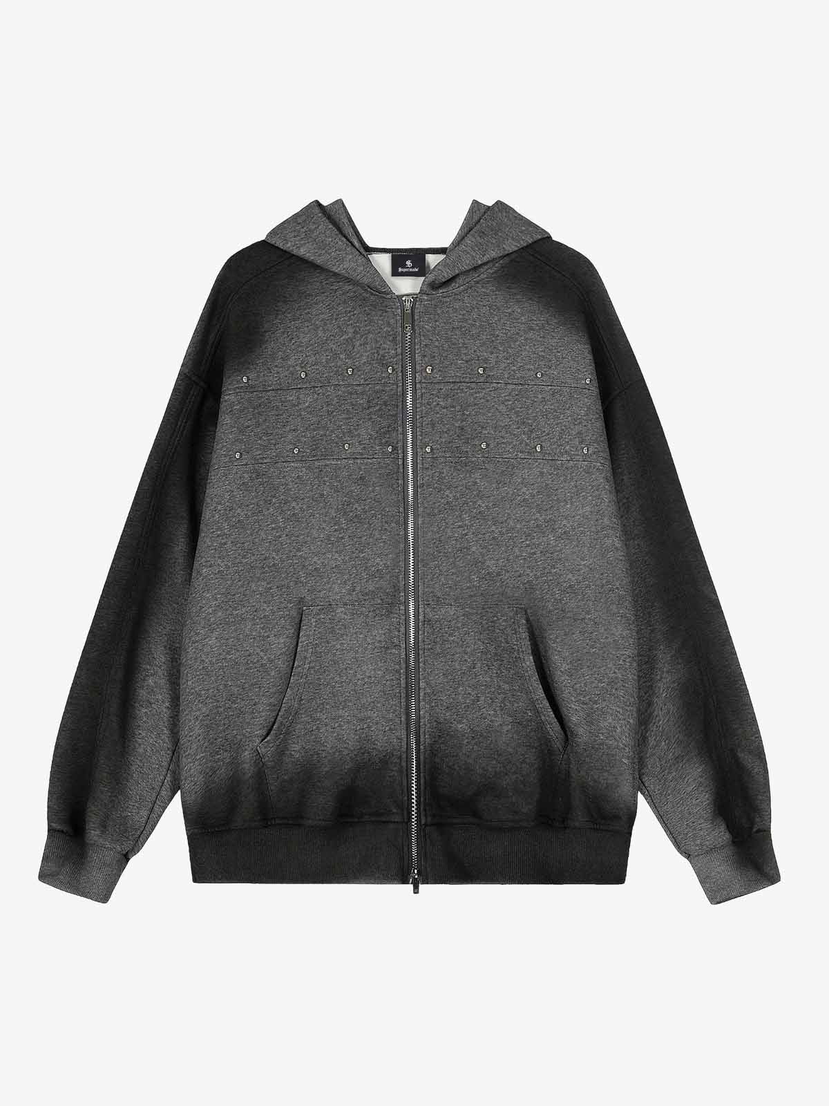 Distressed Studded Gradient Zip Up Hoodie