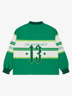 Gothic Number Stripe Rugby Collar Sweatshirt