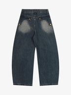 Vintage Embroidered Washed Raw-Edge Graffiti Scimitar Jeans