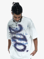 Washed Graffiti Text Print Spray Effect T-Shirt - 2614