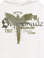 Vintage Washed Angel Halo Distressed Letter Graphic Hoodie