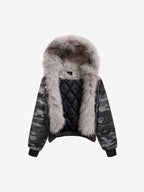 Vintage Camo Faux Fur Hood Padded Bomber Jacket