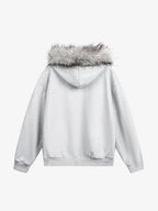 Detachable Fur Collar Printed Cardigan Half-Zip Hoodie