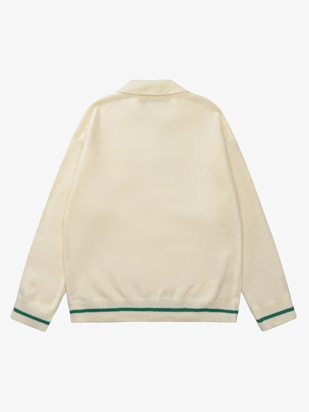Retro Striped Contrast Panel Button-Up Collar Sweater