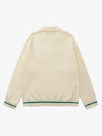 Retro Striped Contrast Panel Button-Up Collar Sweater