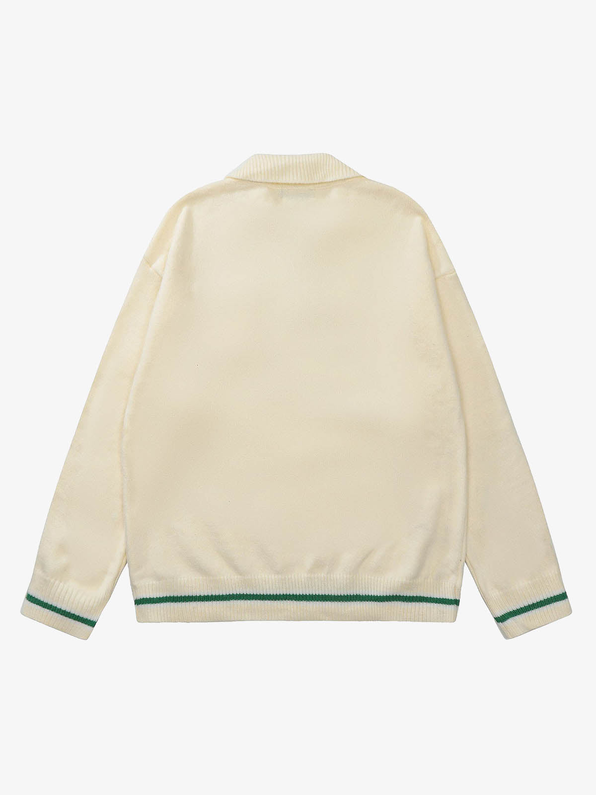 Retro Striped Contrast Panel Button-Up Collar Sweater