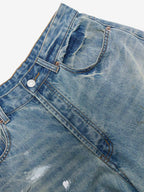 Washed Distressed Ink-Splashed Denim Shorts