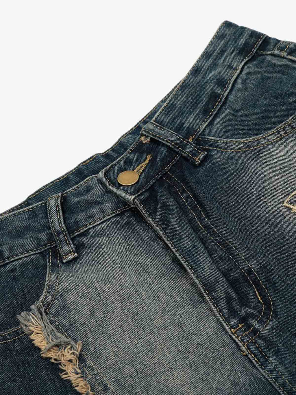 Vintage Embroidered Washed Raw-Edge Graffiti Scimitar Jeans