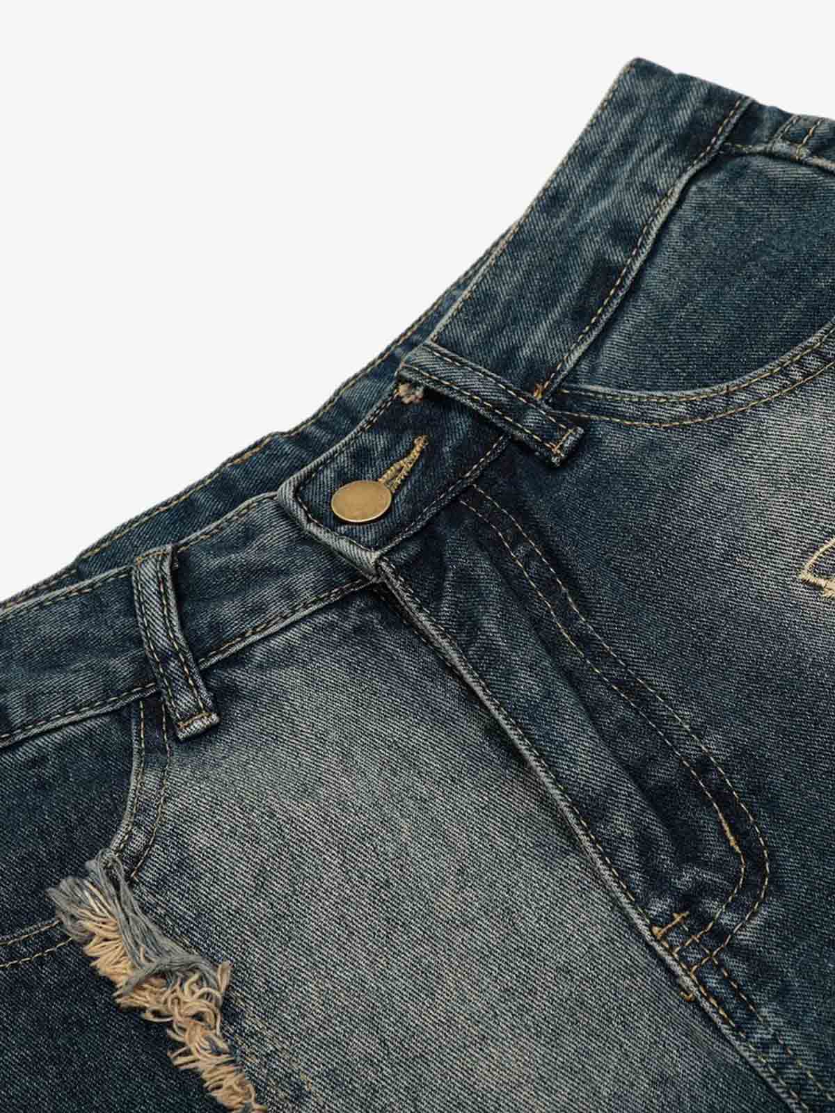 Vintage Embroidered Washed Raw-Edge Graffiti Scimitar Jeans
